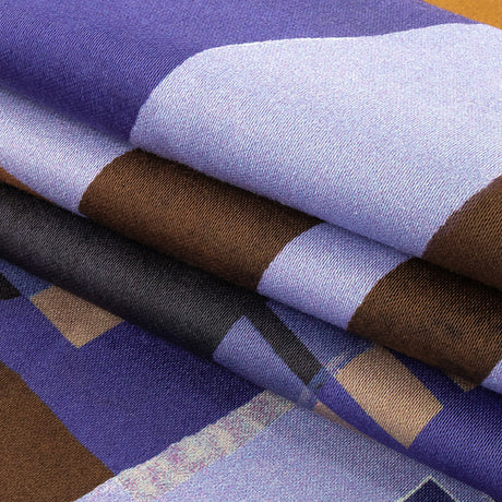 Stretch Cotton Sateen Panel - Purple and Brown Painterly Geometric - Around the Block Print - Mood Exclusive Wisteria Collection