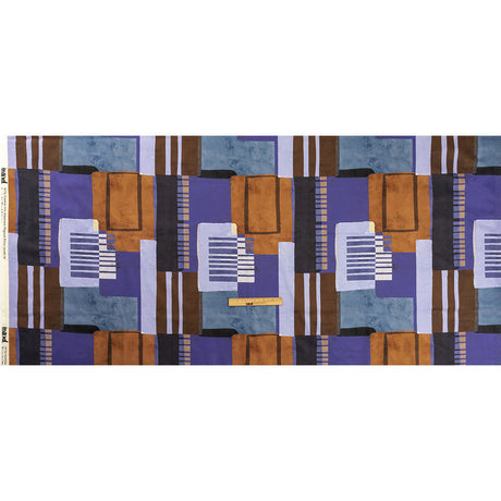 Stretch Cotton Sateen Panel - Purple and Brown Painterly Geometric - Around the Block Print - Mood Exclusive Wisteria Collection