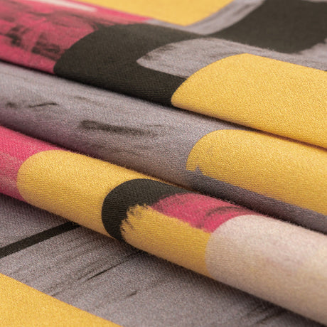 Stretch Cotton Sateen - Purple, Pink and Yellow Painterly Geometric - Theory of Abstraction Print - Mood Exclusive Wisteria Collection