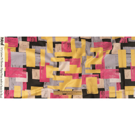Stretch Cotton Sateen - Purple, Pink and Yellow Painterly Geometric - Theory of Abstraction Print - Mood Exclusive Wisteria Collection