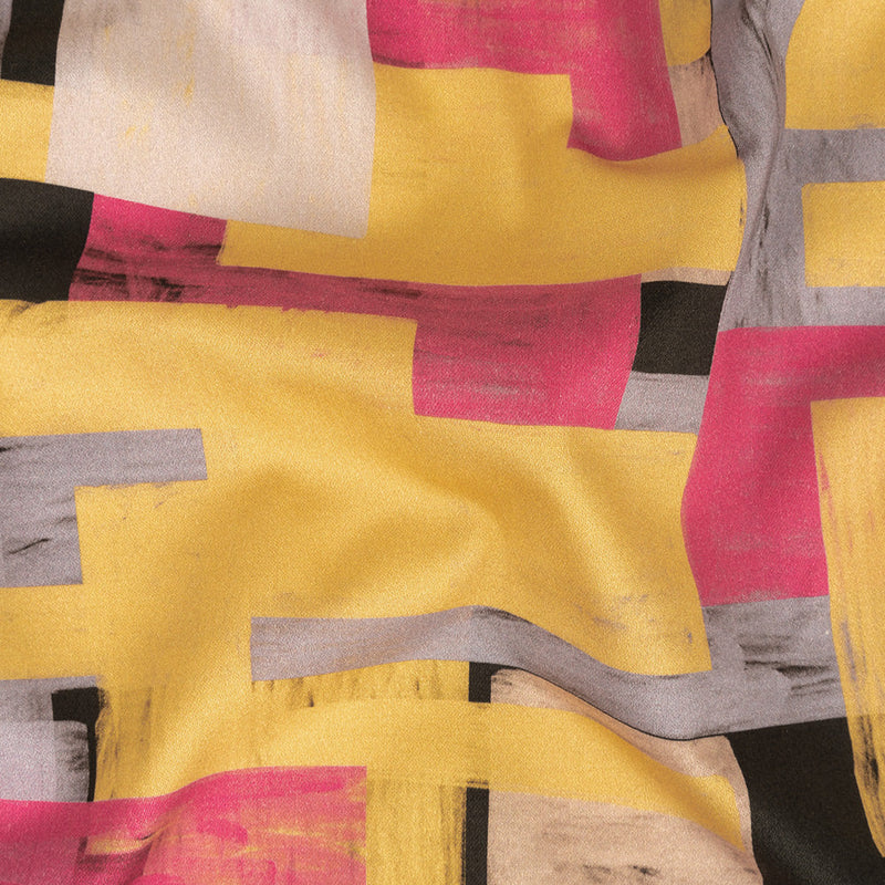 Stretch Cotton Sateen - Purple, Pink and Yellow Painterly Geometric - Theory of Abstraction Print - Mood Exclusive Wisteria Collection