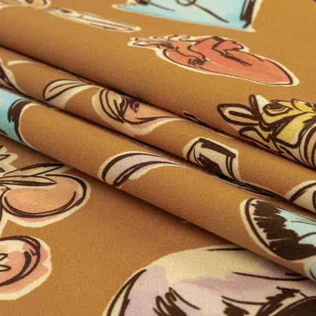 Stretch Cotton Sateen - Golden Faces and Objects - Everyday Goddess Print - Mood Exclusive Wisteria Collection
