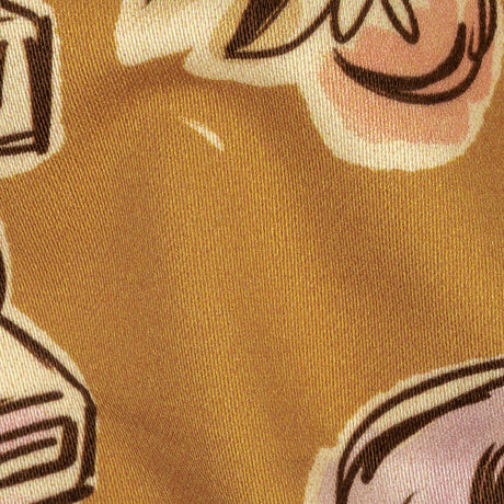 Stretch Cotton Sateen - Golden Faces and Objects - Everyday Goddess Print - Mood Exclusive Wisteria Collection