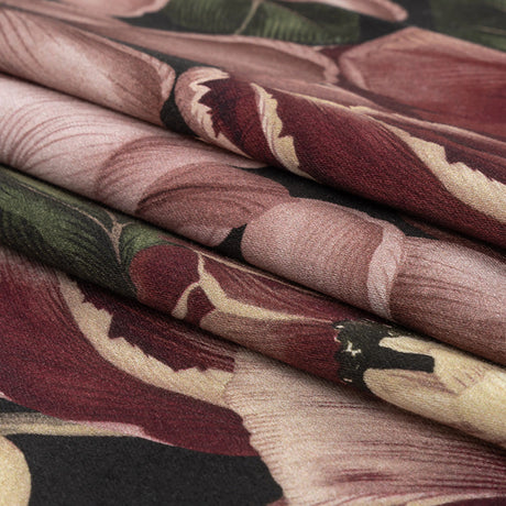 Stretch Cotton Sateen - Black and Plum Floral - Vision of Romance Print - Mood Exclusive Wisteria Collection