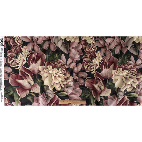 Stretch Cotton Sateen - Black and Plum Floral - Vision of Romance Print - Mood Exclusive Wisteria Collection