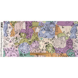 Stretch Cotton Sateen - Purple and Green Figures and Doodles - Serene Souls Print - Mood Exclusive Wisteria Collection