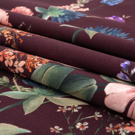 Stretch Cotton Sateen - Deep Purple Floral - Baroque Bouquet Print - Mood Exclusive Wisteria Collection