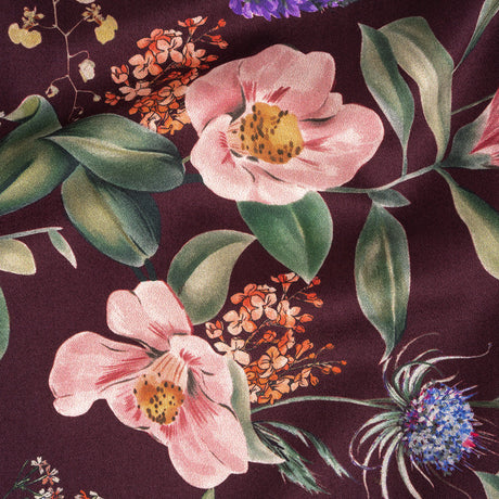 Stretch Cotton Sateen - Deep Purple Floral - Baroque Bouquet Print - Mood Exclusive Wisteria Collection