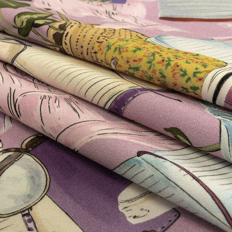 Stretch Cotton Sateen - Lavender Clothes and Plants - Morning Memory Print - Mood Exclusive Wisteria Collection
