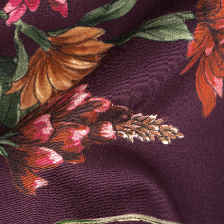 Stretch Cotton Sateen - Dark Purple Floral - Wild Fantasia Print - Mood Exclusive Wisteria Collection