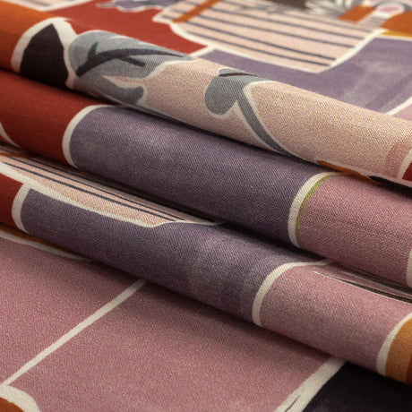 Cotton Voile - Purple and Orange Plants and Furniture - Peaceful Waking Print - Mood Exclusive Wisteria Collection