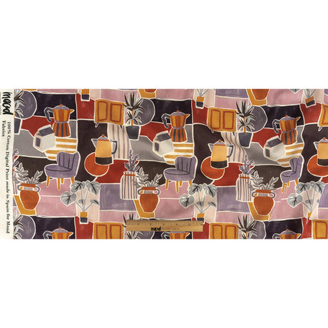 Cotton Voile - Purple and Orange Plants and Furniture - Peaceful Waking Print - Mood Exclusive Wisteria Collection