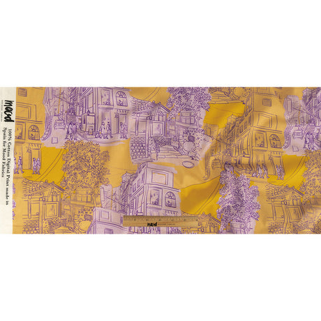 Cotton Voile - Orange and Fair Orchid Streetscapes and Trees - Growing Roots Print - Mood Exclusive Wisteria Collection