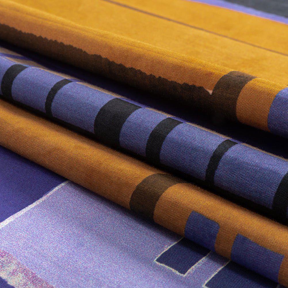 Cotton Voile Panel - Purple and Brown Painterly Geometric - Around the Block Print - Mood Exclusive Wisteria Collection