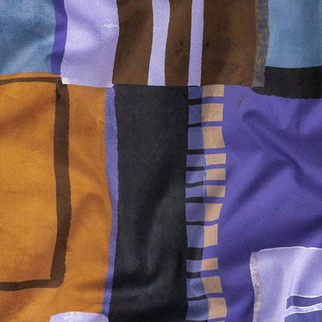 Cotton Voile Panel - Purple and Brown Painterly Geometric - Around the Block Print - Mood Exclusive Wisteria Collection