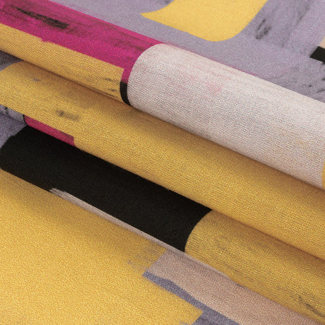 Cotton Voile - Purple, Pink and Yellow Painterly Geometric - Theory of Abstraction Print - Mood Exclusive Wisteria Collection