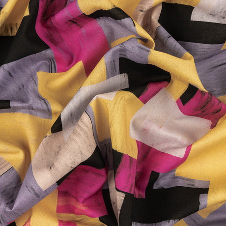 Cotton Voile - Purple, Pink and Yellow Painterly Geometric - Theory of Abstraction Print - Mood Exclusive Wisteria Collection