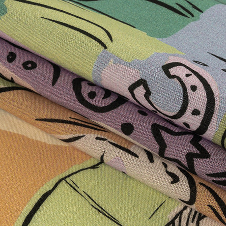 Cotton Voile - Purple and Green Figures and Doodles - Serene Souls Print - Mood Exclusive Wisteria Collection