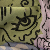 Cotton Voile - Purple and Green Figures and Doodles - Serene Souls Print - Mood Exclusive Wisteria Collection
