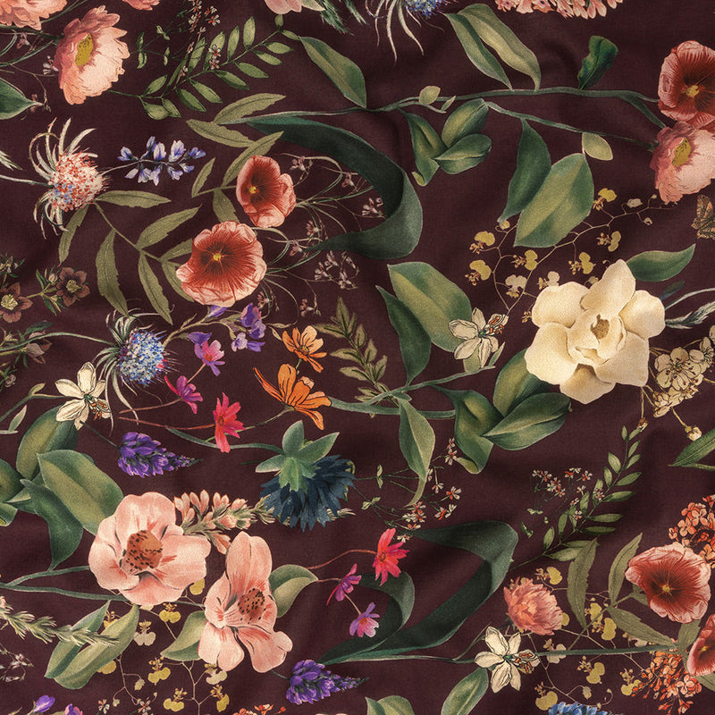 Cotton Voile - Deep Purple Floral - Baroque Bouquet Print - Mood Exclusive Wisteria Collection