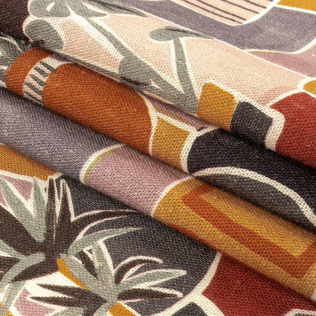 Linen and Rayon Woven - Purple and Orange Plants and Furniture - Peaceful Waking Print - Mood Exclusive Wisteria Collection