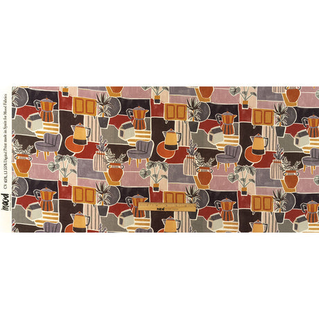 Linen and Rayon Woven - Purple and Orange Plants and Furniture - Peaceful Waking Print - Mood Exclusive Wisteria Collection