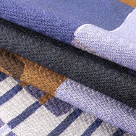 Linen and Rayon Woven Panel - Purple and Brown Painterly Geometric - Around the Block Print - Mood Exclusive Wisteria Collection
