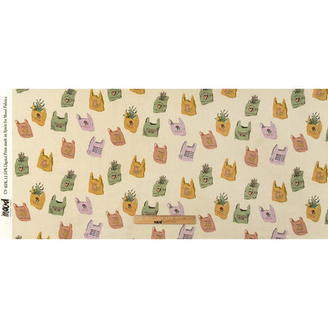 Linen and Rayon Woven - Purple, Yellow and Green Shopping Bags - Come Again Soon Print - Mood Exclusive Wisteria Collection