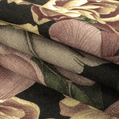 Linen and Rayon Woven - Black and Plum Floral - Vision of Romance Print - Mood Exclusive Wisteria Collection