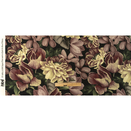 Linen and Rayon Woven - Black and Plum Floral - Vision of Romance Print - Mood Exclusive Wisteria Collection