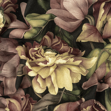 Linen and Rayon Woven - Black and Plum Floral - Vision of Romance Print - Mood Exclusive Wisteria Collection