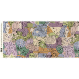 Linen and Rayon Woven - Purple and Green Figures and Doodles - Serene Souls Print - Mood Exclusive Wisteria Collection