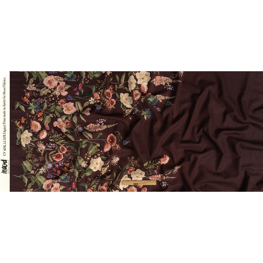 Linen and Rayon Woven - Deep Purple Floral - Baroque Bouquet Print - Mood Exclusive Wisteria Collection