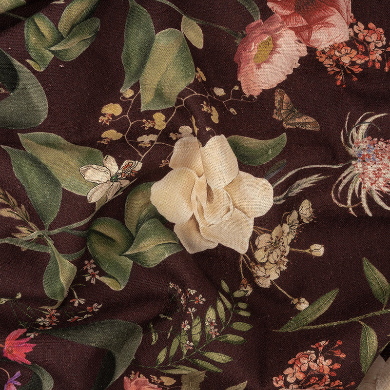 Linen and Rayon Woven - Deep Purple Floral - Baroque Bouquet Print - Mood Exclusive Wisteria Collection