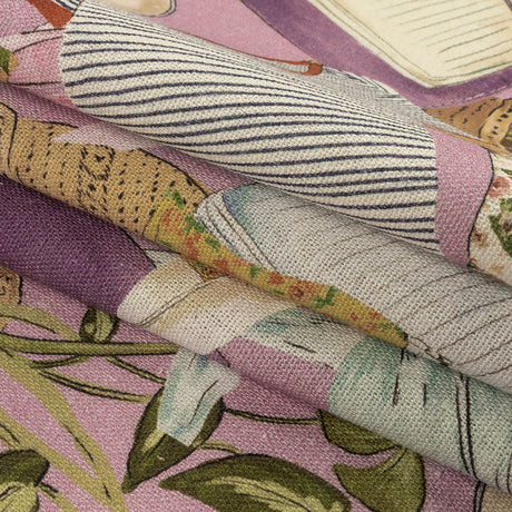 Linen and Rayon Woven - Lavender Clothes and Plants - Morning Memory Print - Mood Exclusive Wisteria Collection