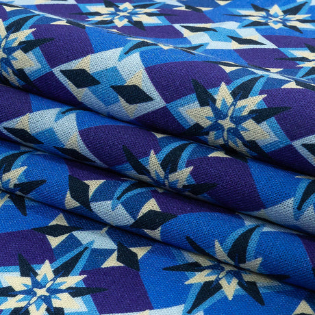 Linen and Rayon Woven - Blue and Purple Geometric - Crystalline Culture Print - Mood Exclusive Indigo Collection
