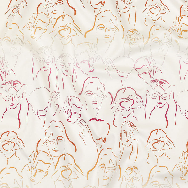Stretch Cotton Sateen - Pink, White and Orange Faces and Hands - Language of Love Print - Mood Exclusive Pride Collection