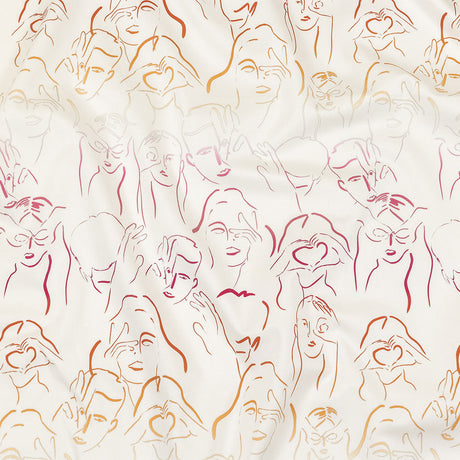 Stretch Cotton Sateen - Pink, White and Orange Faces and Hands - Language of Love Print - Mood Exclusive Pride Collection