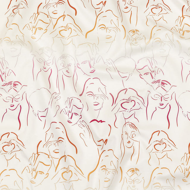 Stretch Cotton Sateen - Pink, White and Orange Faces and Hands - Language of Love Print - Mood Exclusive Pride Collection