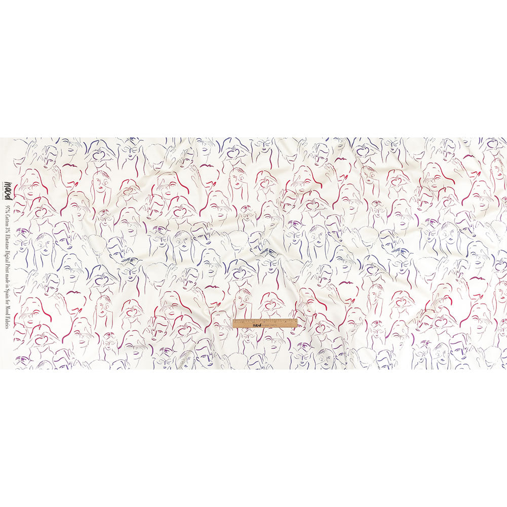 Stretch Cotton Sateen - Purple, Pink and Blue Faces and Hands - Language of Love Print - Mood Exclusive Pride Collection