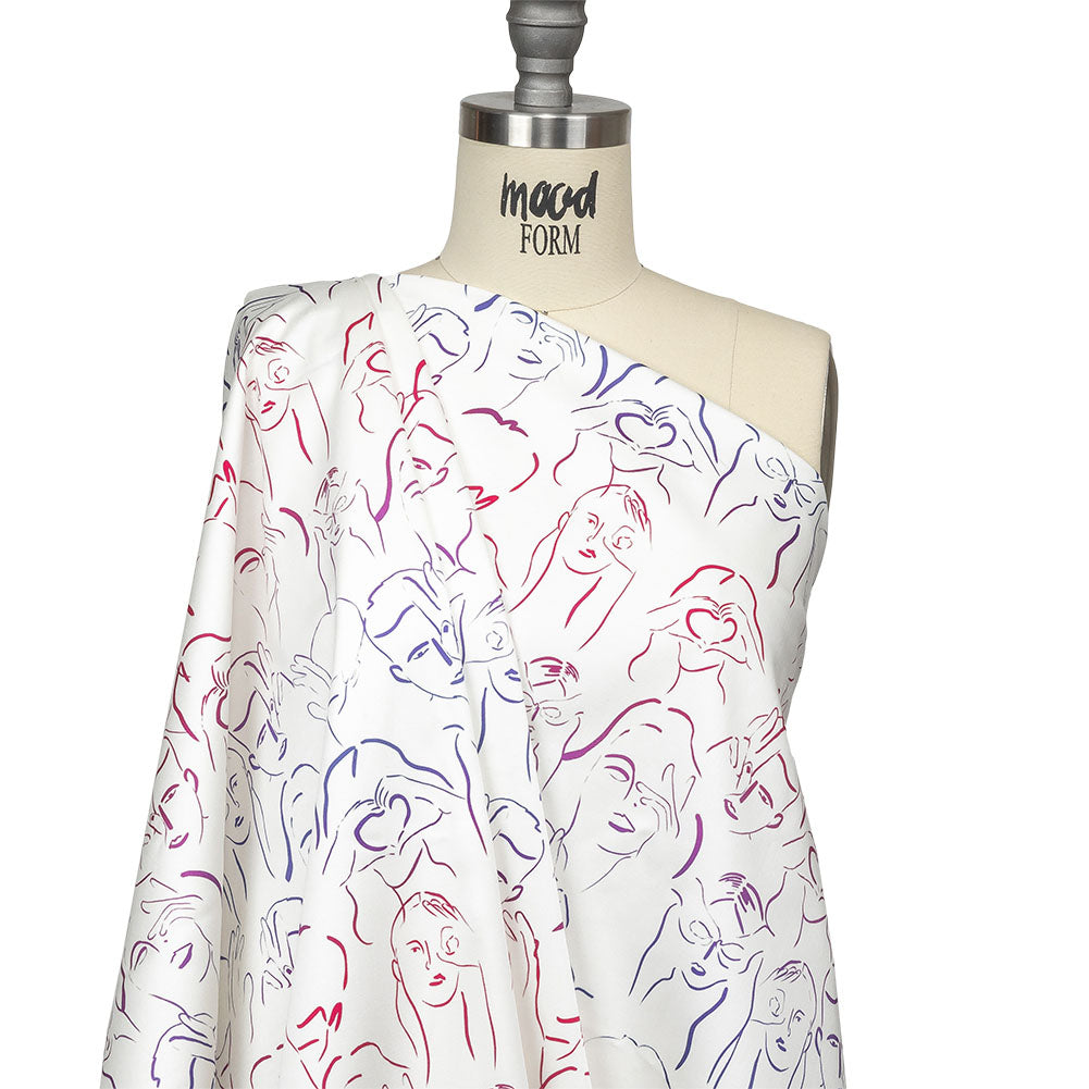 Stretch Cotton Sateen - Purple, Pink and Blue Faces and Hands - Language of Love Print - Mood Exclusive Pride Collection