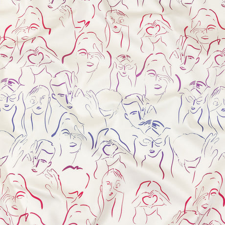 Stretch Cotton Sateen - Purple, Pink and Blue Faces and Hands - Language of Love Print - Mood Exclusive Pride Collection