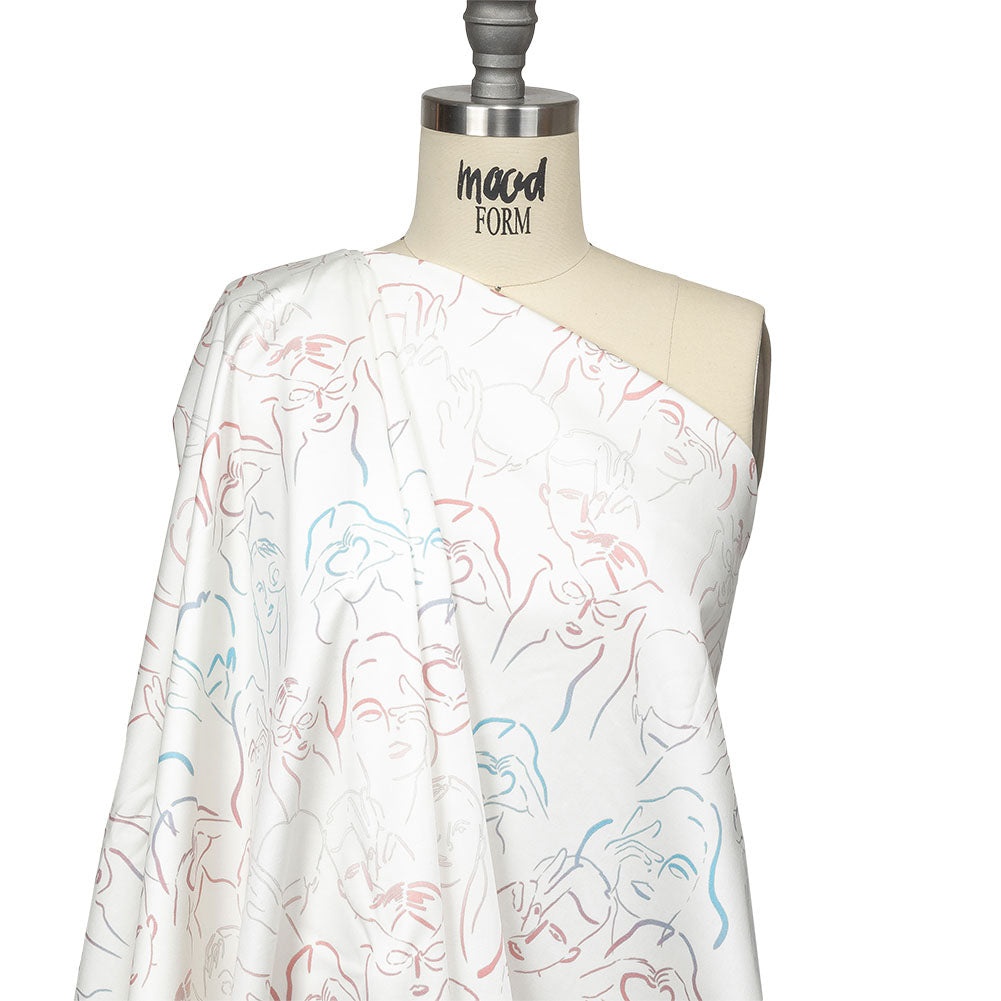 Stretch Cotton Sateen - Pink, White and Blue Faces and Hands - Language of Love Print - Mood Exclusive Pride Collection