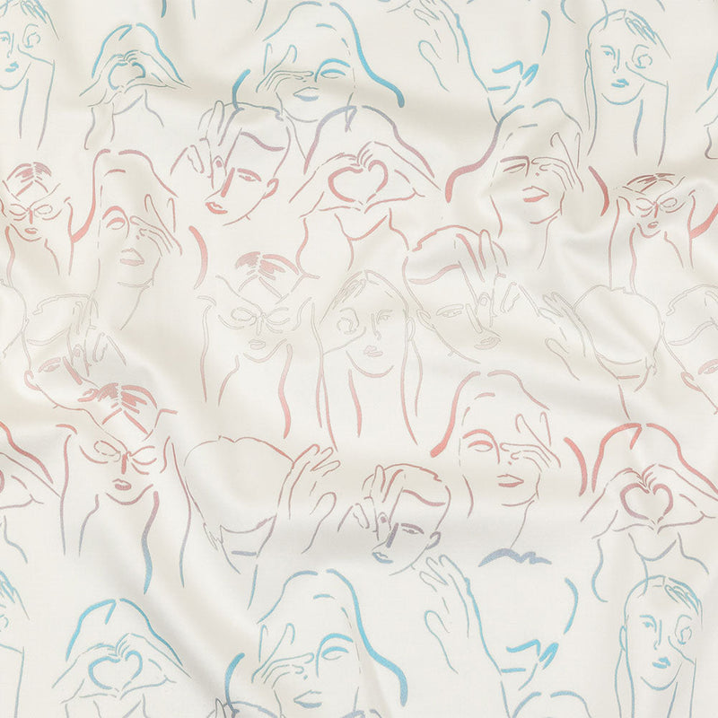 Stretch Cotton Sateen - Pink, White and Blue Faces and Hands - Language of Love Print - Mood Exclusive Pride Collection
