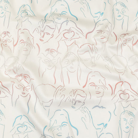 Stretch Cotton Sateen - Pink, White and Blue Faces and Hands - Language of Love Print - Mood Exclusive Pride Collection