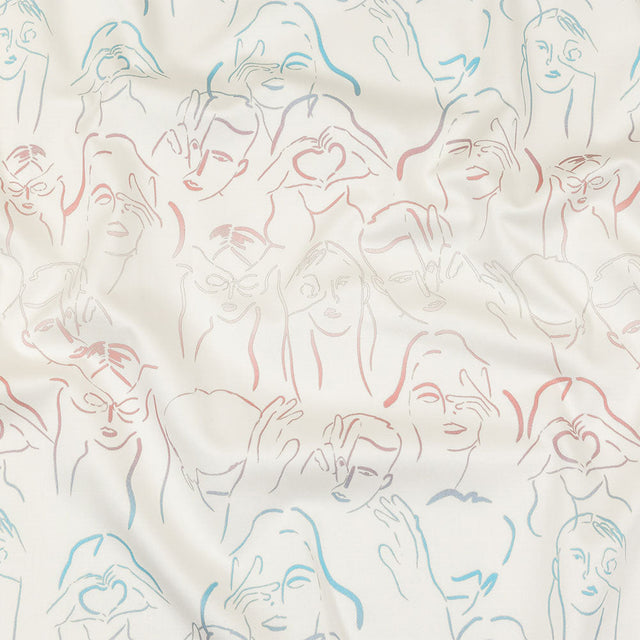 Stretch Cotton Sateen - Pink, White and Blue Faces and Hands - Language of Love Print - Mood Exclusive Pride Collection