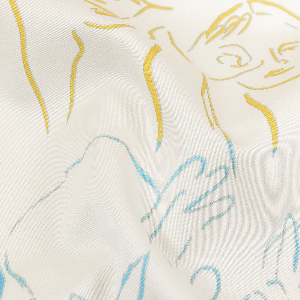Stretch Cotton Sateen - Blue, Yellow and Pink Faces and Hands - Language of Love Print - Mood Exclusive Pride Collection