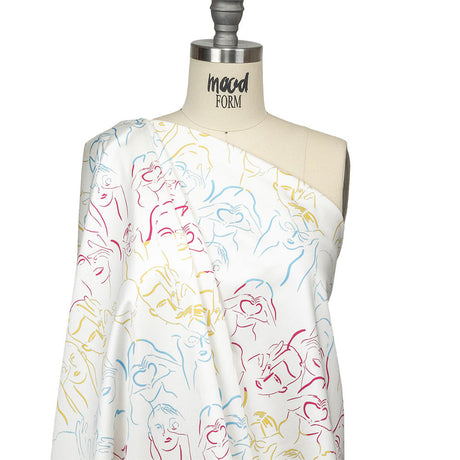 Stretch Cotton Sateen - Blue, Yellow and Pink Faces and Hands - Language of Love Print - Mood Exclusive Pride Collection