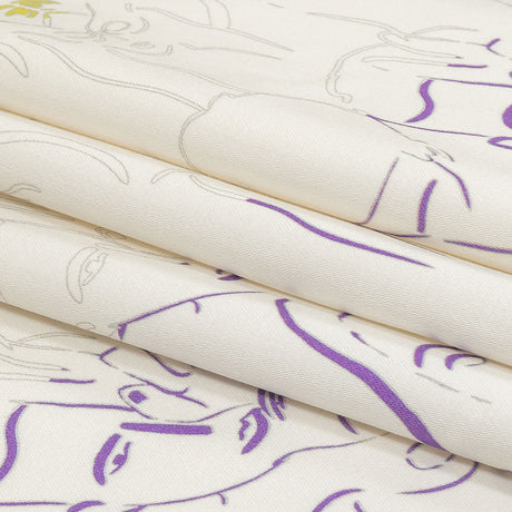 Stretch Cotton Sateen - Purple, Yellow and Black Faces and Hands - Language of Love Print - Mood Exclusive Pride Collection