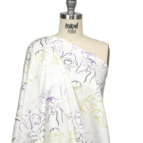 Stretch Cotton Sateen - Purple, Yellow and Black Faces and Hands - Language of Love Print - Mood Exclusive Pride Collection